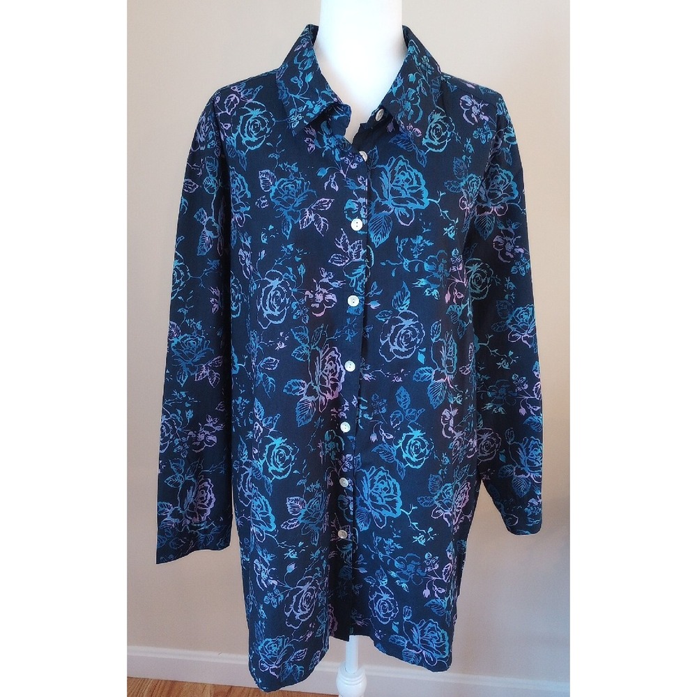 Ulla Popken Women's Cotton Tunic Floral Blouse US16/18, EU46/48 Blue NWT READ